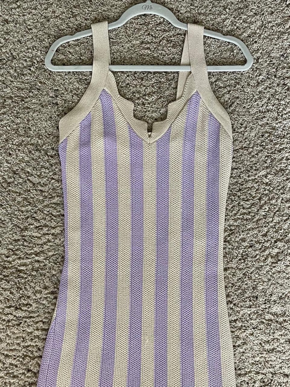 House of Harlow 1960 Lavender and Cream Striped Knit Mini Dress